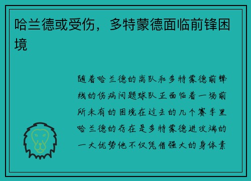 哈兰德或受伤，多特蒙德面临前锋困境
