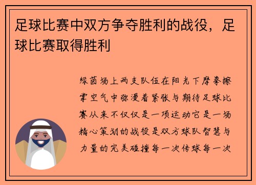 足球比赛中双方争夺胜利的战役，足球比赛取得胜利